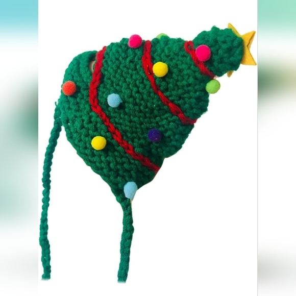 Hand Crafted crochet hat Christmas tree pet hat green & multicolored pump pumps - Picture 8 of 14